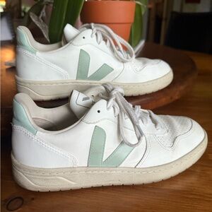 Veja White and Light Green Sneakers